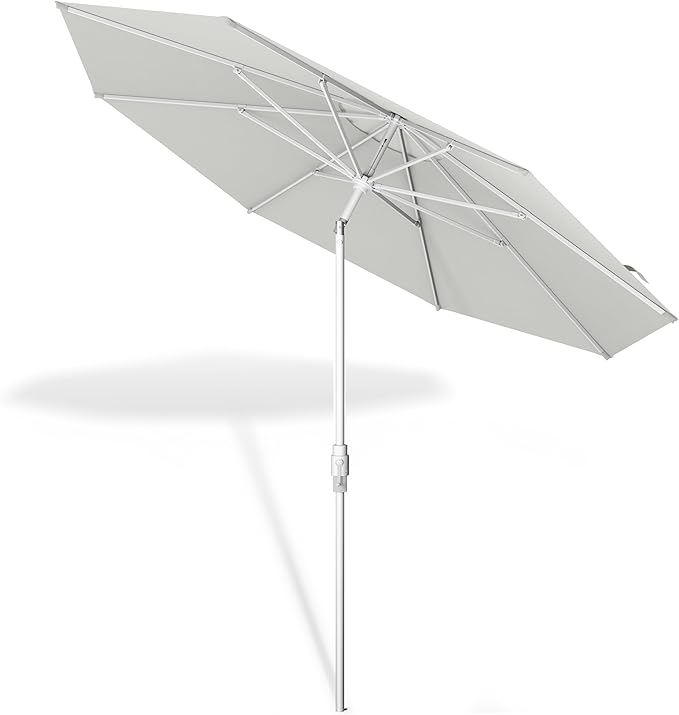 Midtown Umbrellas The Swilt 8 Feet Patio Umbrella in Terylast Off Cream (Off White) Polyester Fabric - Fiberglass Ribs, Auto-Tilt Aluminum Frame For Backyard, Deck, Garden, Pool - White Pole