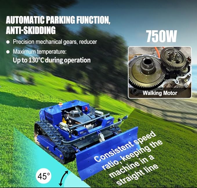 Remote Control Lawn Mower with Snow Plow, Crawler Track All-Terrain Machine, Oil-Electric Hybrid Power for Extreme Slopes and Large Turf, Adjustable Cutting Height