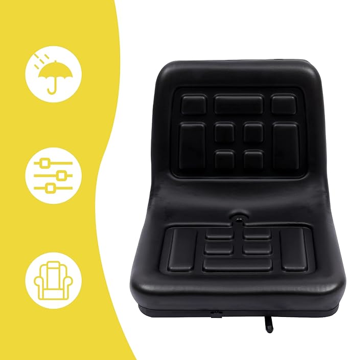 Waterproof Tractor Seat with Drainage Holes and Adjustable Design - Universal Replacement Seat for Riding Lawn Mower, Forklift, Go Kart (14.17x13.78x11.81 in)