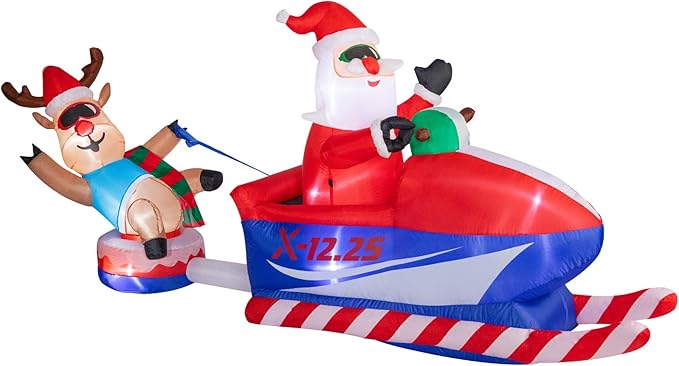 8.46 FT Christmas Inflatables Outdoor Decorations Christmas Blow Up Snowmobile Santa Claus and Reindeer Sleigh with LED Light for Lawn Garden Holiday Party Yard Xmas Decor