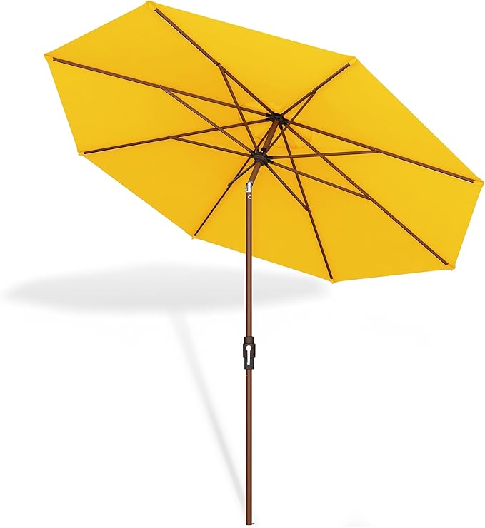 Midtown Umbrellas Sunbrella Umbrella Large Patio Umbrella 2-10 Feet Sunbrella Yellow Fabric, Auto-Tilt Aluminum Frame Backyard Umbrella, Deck Umbrella, Garden Umbrella & Porch Umbrella - Wooden Pole