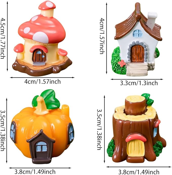 4 PCS Mini House Figurines, Miniature Village Hut Figurine, Fairy Garden Cottage Micro Landscape Ornaments Accessories for Bonsai, Succulent Planting, Flower Pots (4pcs)