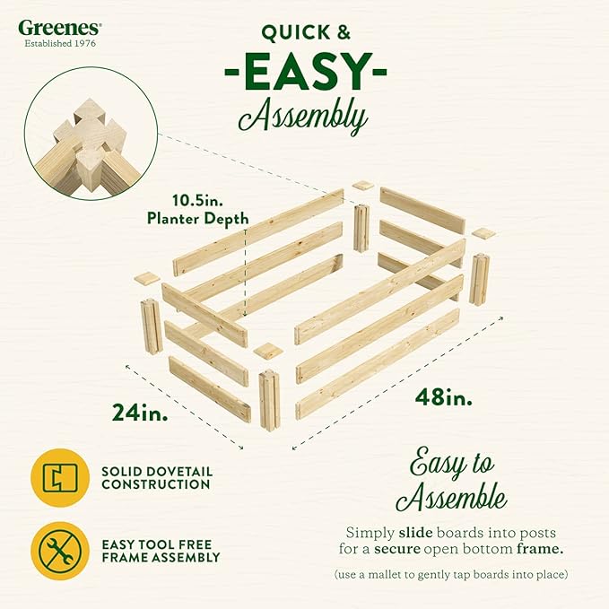 Greenes Fence Original Pine Raised Garden Bed, 2' x 4' x 10.5" - Made in USA with American Pine