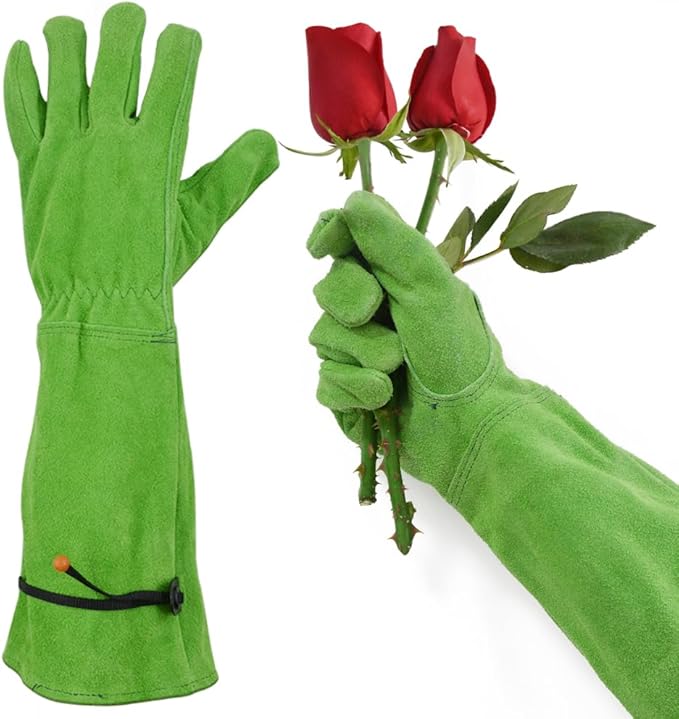 Gardening Gloves for Women, Garden Gloves for Thorn Proof, Professional Rose Pruning Gloves, Long Leather Garden Gloves (Medium, Forest Green)