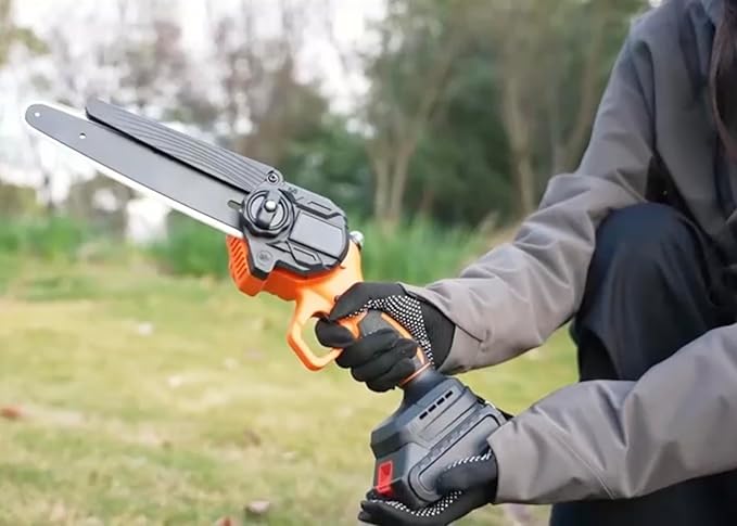 Upscale 8-Inch Cordless Mini Chainsaw – Brushless Motor, Lightweight 4 lbs, Safety Lock, 21V Power (Battery Not Included, Assembly Required)