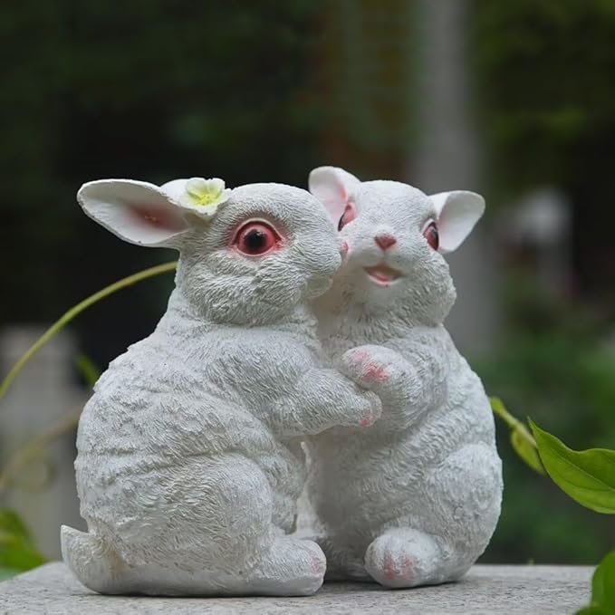 Garden Statues Bunny Decor Resin Dance Rabbit Figurine Cute Fairy Garden Decor Outdoor Statues for Patio Yard Porch Balcony Gifts for Women Mom Grandma White