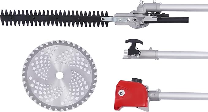 2 Stroke Gas Hedge Trimmer 1.9HP 52CC Air-Cooled Gasoline Brush Cutter Weed Wacker 4 in 1 Multifunction Straight Shaft Gas Grass Trimmer Pole Saw for Weeding, Hedge Trimming, Branch Cutting