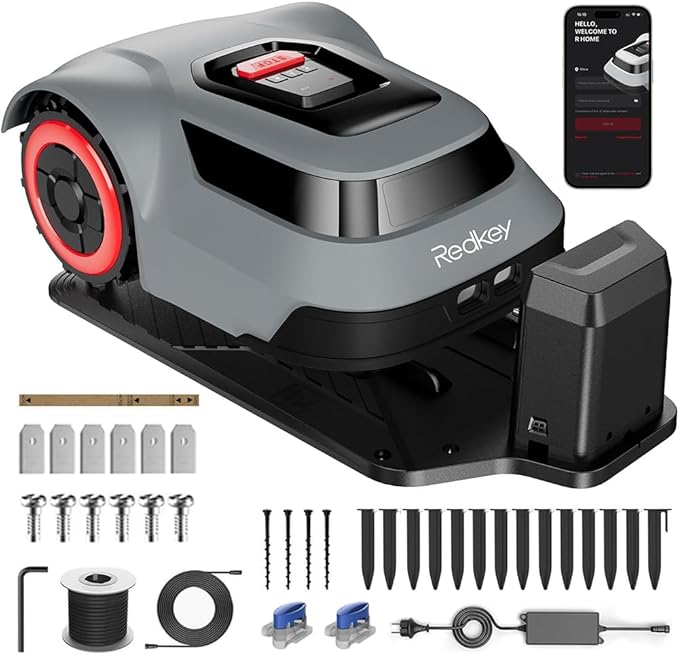 Redkey MGC500 Robot Lawn Mower with 390ft Boundary Wires for 0.12 Acre (1/8 Acre), 45% Slope, 70Mins Runtime, Auto Recharge, Automatic Robotic Lawn Mower w/Precise Location & Breakpoint Detection