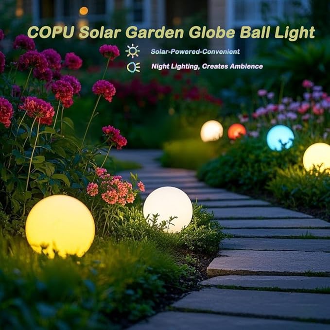 8-in Solar Glowing Globe Light, 16 Colors Changing Solar Garden Ball Lamp, Auto-On/Off Glow Orb Light W/Remote, Waterproof Landscape Lighting Globe W/Ground Stake for Yard Patio Lawn Outside Decor