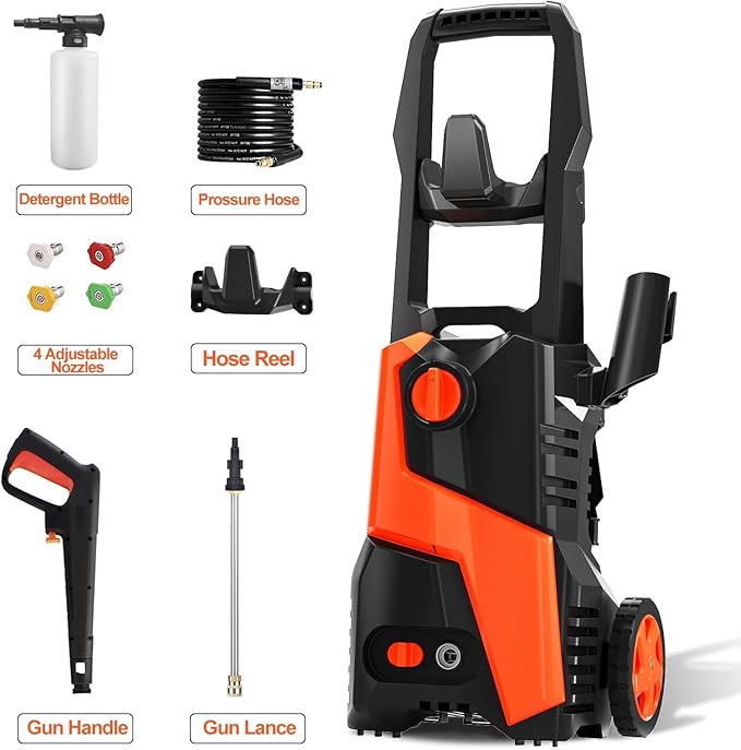 Pressure Washer Power Washer with 25FT Hose,4500PSIIMAX, 4 Quick Connect Nozzle, 500ml Foam Bottle for Car Patio Drive Home Outdoor Cleaning