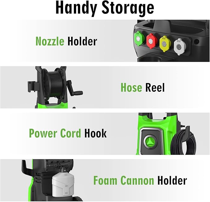 Pressure Washer, Power Washer, 20FT Hose with Storage Coil,35FT Power Cord 4 Different Tips Foam Cannon Power Washer, Foam Cannon, for Cars, Patios, and Floor Cleaning
