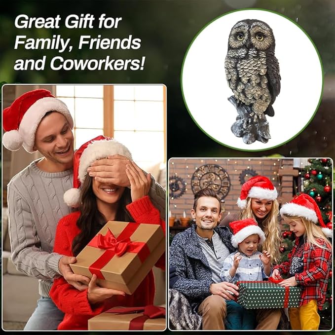 Solar Owl Garden Statues Outdoor Decor Resin with Solar Lights Sculpture for Porch Patio Lawn Yard Decorations Christmas Housewarming Gifts for Women Mom