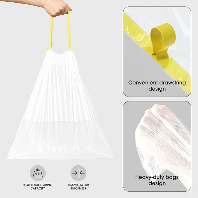 CEROELDA 1.6 Gallon Small Trash Bags, 60 Count Mini Drawstring Garbage Bags Unscented fit 4.5-8 Liter, 1.2-2 Gallon Thick Plastic Wastebasket Liners for Bathroom Bedroom Office Toilet