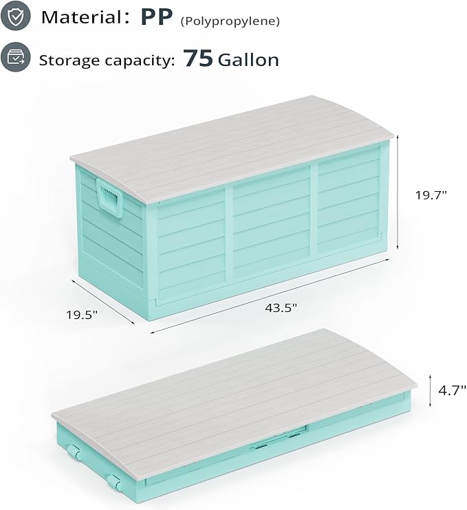 Outvita Foldable 75 Gallon Outdoor Storage Box, Plastic Storage Containers with Lid, Patio Deck Box Furniture for Garden, Pool, Balcony, Yard (Green)