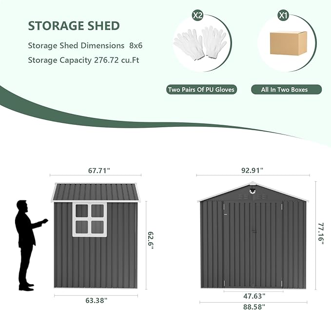8x6 FT Outdoor Storage Shed, Metal Shed with 1 Window & Lockable Door, Heavy Duty Tool Sheds, Outside Waterproof Storage Building