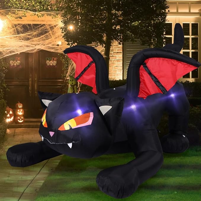 Sizonjoy 7.5FT Halloween Inflatables Decoration Outdoor Lighted Black Cat Decoration Outdoor with Wings,Halloween Blow Up Decor for Yard Lawn Garden Party Decor