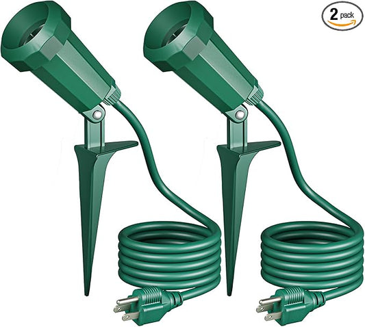 EDISHINE 120V Spotlights Outdoor Halloween, 6FT Cord, Weatherproof Plug in LED Flood Stake Lights, E26 150W PAR38 Bulb, 120° Adjustable Landscape Light Socket for Holiday, Patio, UL Listed, 2 Pack