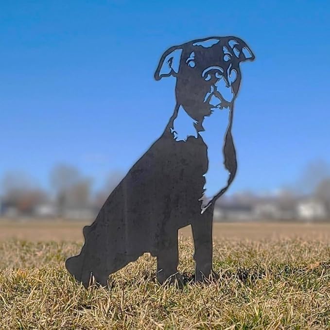 Corten Steel American Pit Bull Terrier Dog Silhouette Yard Stake (Large)