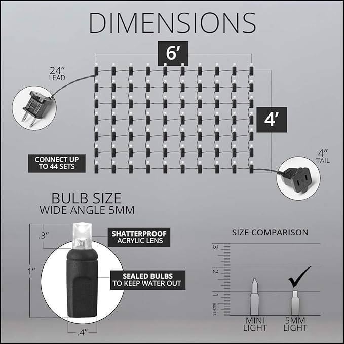 Wintergreen Lighting SoftTwinkle Pulsing Net Twinkle Lights, Outdoor Twinkling Christmas Lights, Green Wire (70 Lights, 4’ x 6’ Net, Multicolor)