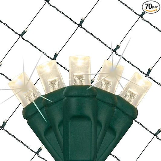 Wintergreen SoftTwinkle Pulsing Net Lights, Outdoor Twinkling Christmas Lights, Green Wire - 70 Lights, 4' x 6' Net, Warm White