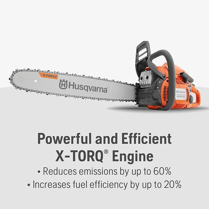 Husqvarna 450S Rancher Gas Chainsaw, 50.2-cc 3.2-HP, 2-Cycle X-Torq Engine, 20 Inch Chainsaw with Automatic Oiler, For Tree Pruning, Yard Cleanups and Firewood Cutting