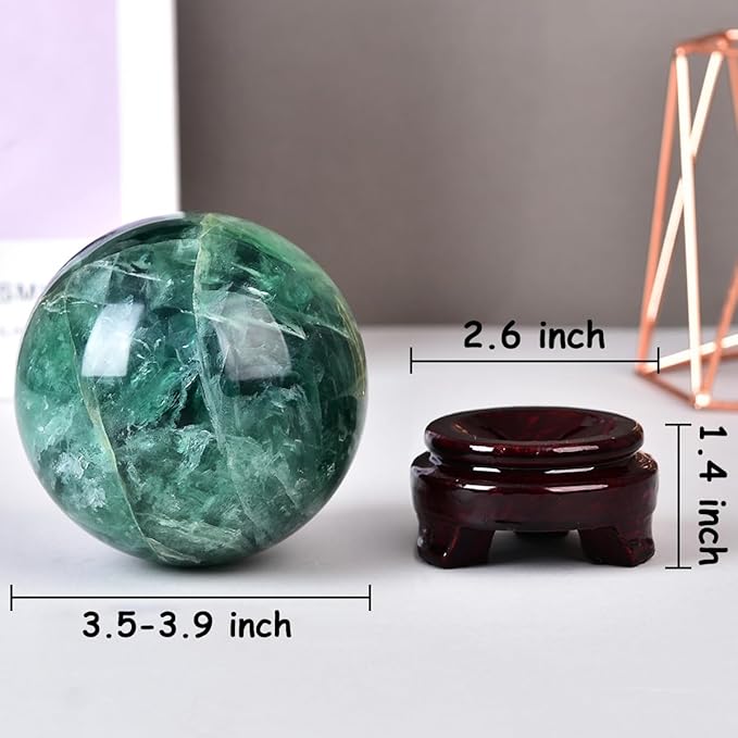 Green Fluorite Crystal Ball with Stand Large Crystals Sphere Decorative Ball Meditation Witchcraft Home Decor 90-100mm/3.5-3.9"