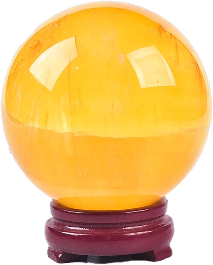 JIC Gem Large Yellow Fluorite Crystal Sphere with Stand Gemstone Decorative Ball for Home Decor Altar Reiki Crystal Gift 80-90mm