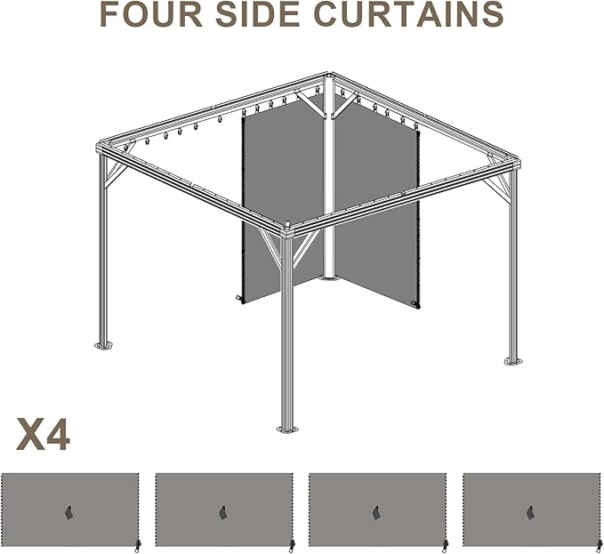 BPS 10' x 10' Gazebo Curtain Privacy 4-Panel Sidewall Outdoor Replacement Shade (Only Curtain)