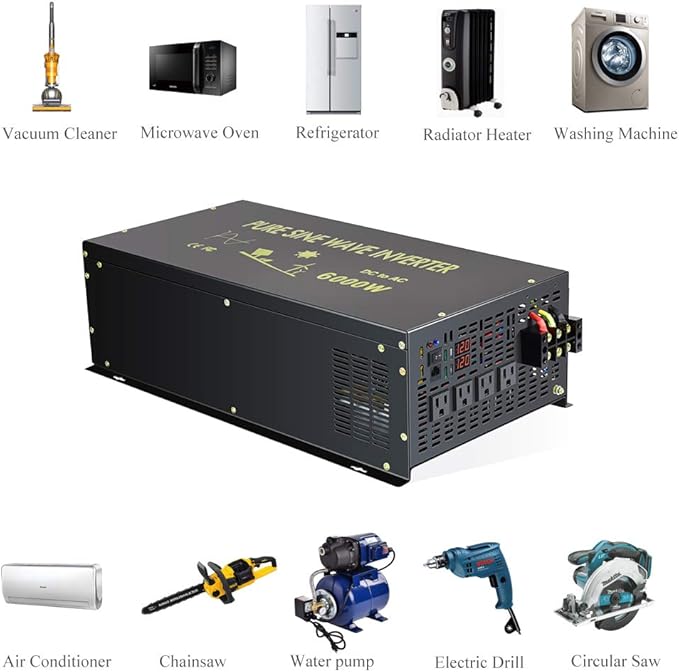 WZRELB 6000W 12V 120V Pure Sine Wave Power Inverter 4 AC Outlets Wired Remote Control,RV, Camping