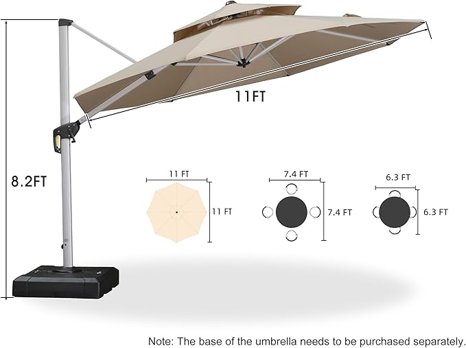 PURPLE LEAF 11 Feet Patio Umbrella Outdoor Round Umbrella Large Cantilever Umbrella Windproof Offset Heavy Duty Sun for Garden Deck Pool Patio, Beige