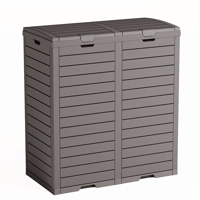 62 Gallon Outdoor Trash Can with Tiered Lid and Drip Tray,Waterproof Resin Waste Bin Indoor,Durable,Stylish,Lightweight Garbage Bin for Patio,Kitchen,Backyard and Office(Grey)