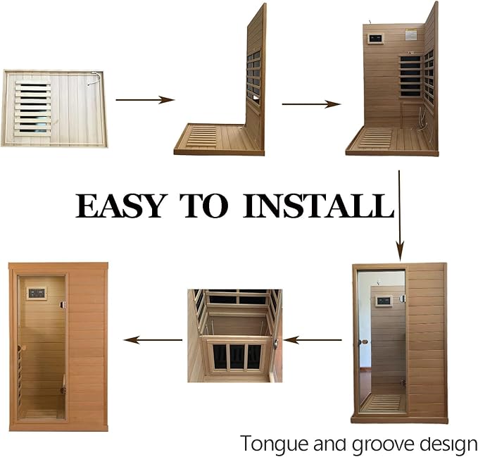 Infrared Sauna 1 Person, Far Infrared Saunas for Home, Low EMF Indoor Sauna, Home Sauna, 1050W, Canadian Hemlock, Smart Display, Bluetooth, Reading Lamp