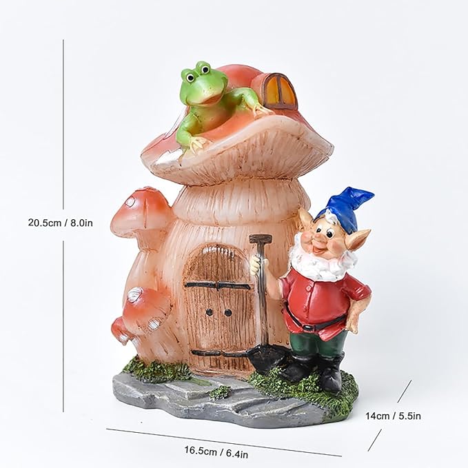 VINIUSIKI Garden Statues Mushroom House Gnome with Solar Light, LED Outdoor Fairy House Statue for Lawn,Balcony-Yard Art Patio Decor, Outdoor Easter Decorations Gifts for Mom Women