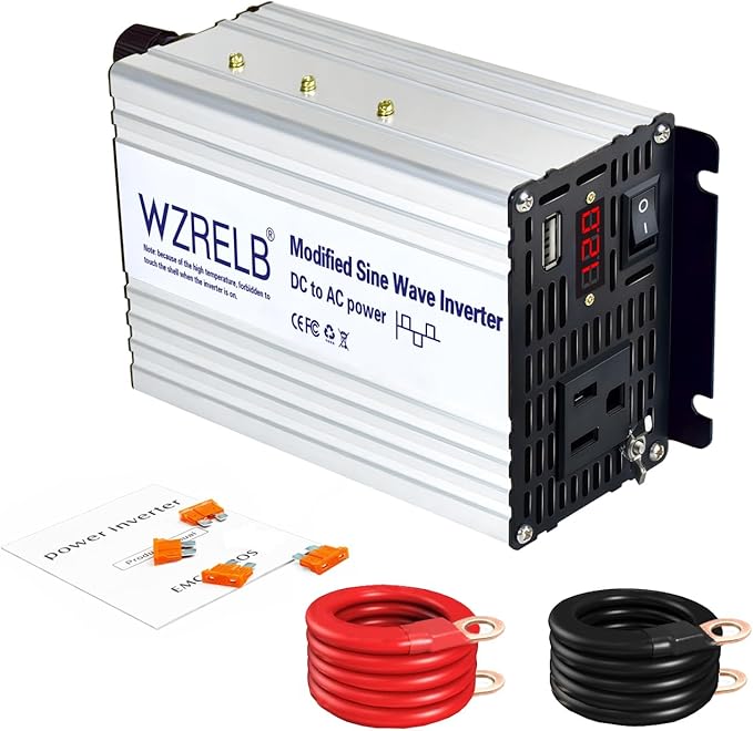 WZRELB 500W Power Inverter 12V DC to 110V 120V AC,Modified Sine Wave Car Inverter for Vehicles with LED Display,5V/2.4A USB Port,Soft Starter,Off-Grid Power Converter with High Efficiency up to 90%