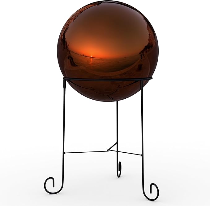 Lulu Decor, Dark Copper Stainless Steel Gazing Mirror Ball Size 12 with Stand
