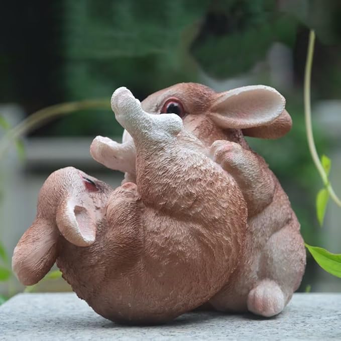 Garden Statues Bunny Decor Resin Flower Rabbit Figurine Cute Fairy Garden Decor Outdoor Statues for Patio Yard Porch Balcony Gifts for Women Mom Grandma Brown