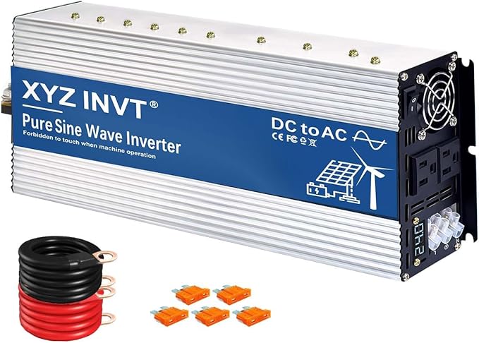 4000W Pure Sine Wave Inverter 24V to 120V AC, 8000W Peak Power - Portable Power Converter for Solar System, Off-Grid Home, RV, Truck & Camping