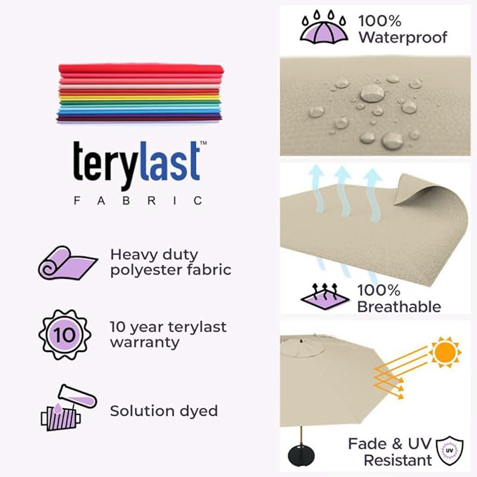 Midtown Umbrellas The Wooden 9 Feet Patio Umbrella With Terylast Chestnut (Beige) Polyester Fabric - Aluminum Frame Market Umbrella For Backyard, Deck, Garden, Pool - Wooden Pole