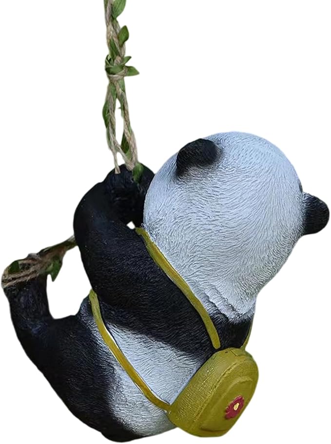 Outdoor Panda Resin Hanging - Rope Decor Statue, Animal Suspended Ornament, Ideal for Patio, Lawn & Courtyard Decoration, Housewarming Gift for Friends