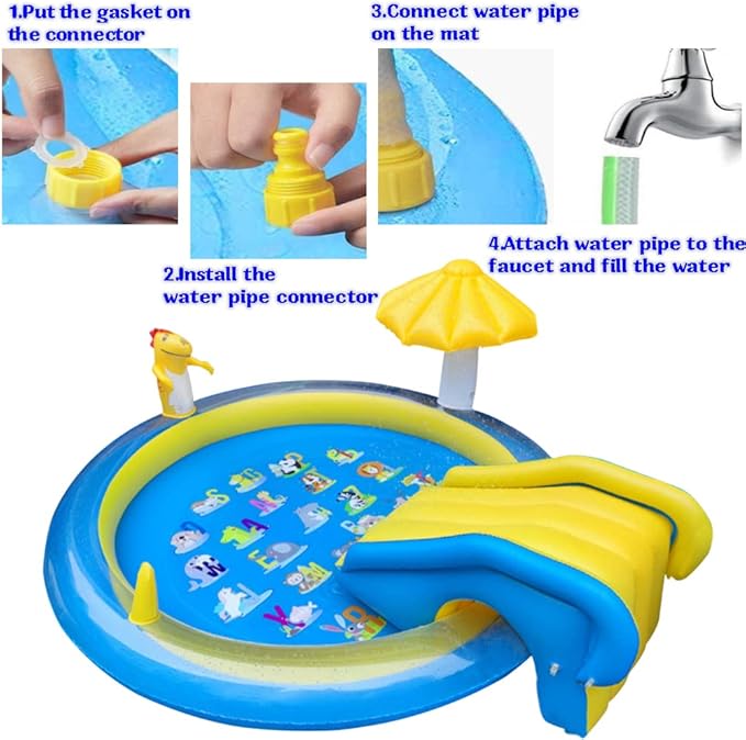Dinosaur Inflatable Play Center, Kids Round Wading Swimming Pool with Slide, Dinosaur Sprinkle, Mushroom Shade for Kids Children Summer Outdoor Splish Splash, Garden Backyard Water Park, 87"x75"x31.5"