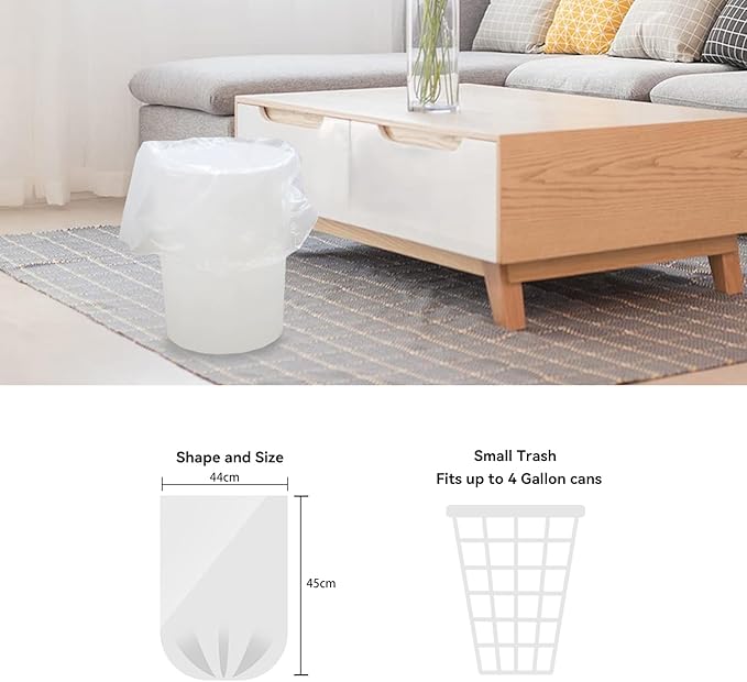 2 Gallon Trash Bag, Small Garbage Bags, No Flaps/Ties, 112 Count, 44x45cm, 3g/pcs, Unscented, White