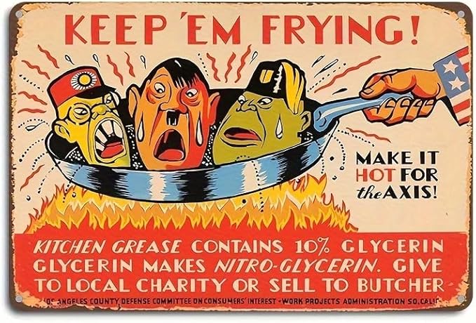 Keep 'Em Frying" WWII Vintage Metal Sign - 8x12" Aluminum Wall Art for Home, Kitchen, Bar, Cafe & Garage Decor - Easy Install