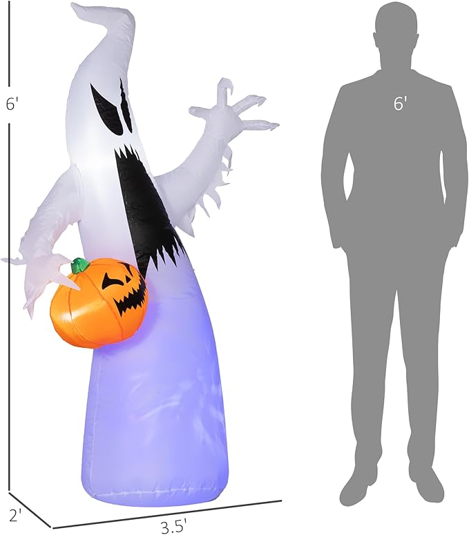 5.9ft Inflatable Halloween Decoration Ghost with Pumpkin, Waterproof Outdoor Decorations, Blow Up LED Yard Decor for Garden, Lawn, Party, Holiday