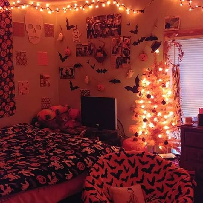 C7 String Lights,25FT Orange Halloween Christmas String Lights for Outdoor Indoor Use,25 Clear C7 Orange Bulbs String Light-Black Wire