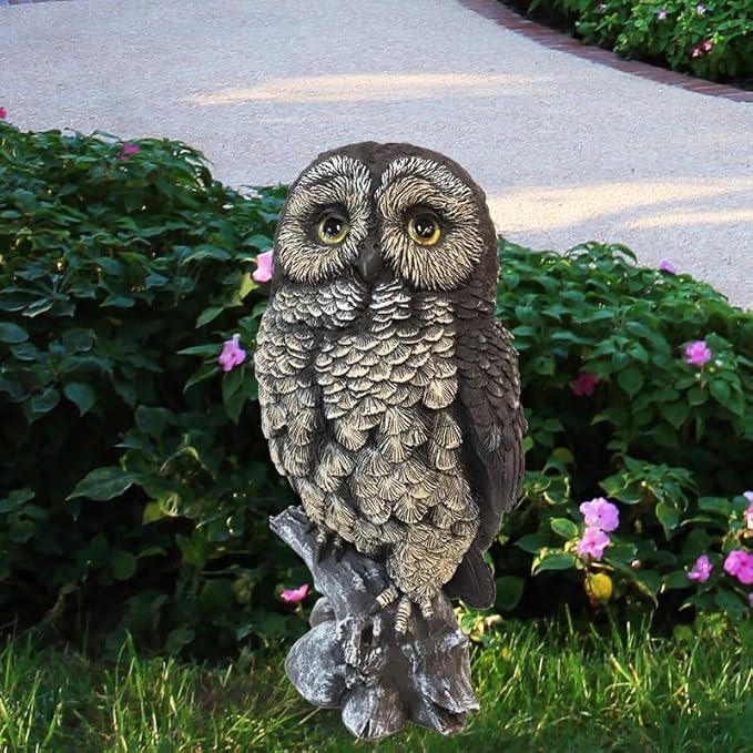 Solar Owl Garden Statues Outdoor Decor Resin with Solar Lights Sculpture for Porch Patio Lawn Yard Decorations Christmas Housewarming Gifts for Women Mom