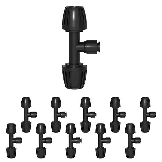 MIXC 1/2" to 1/4" Drip Irrigation Tee Fittings, Heavy-Duty Lock Nut 3-Way Connector, Anti-Leak Drip Irrigation Quick Connect Fittings for 1/2" Tubing (0.67" OD) 10 Pack