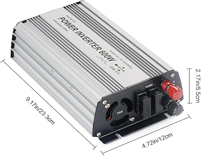 600W Power Inverter DC 12V，Output 110V-120V AC Car Inverter with USB Car Adapter