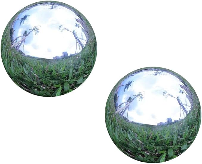 Pack of 2, Stainless Steel Hollow Gazing Ball Mirror Polished Shiny Sphere for Home Garden Ornament (4 Inch)