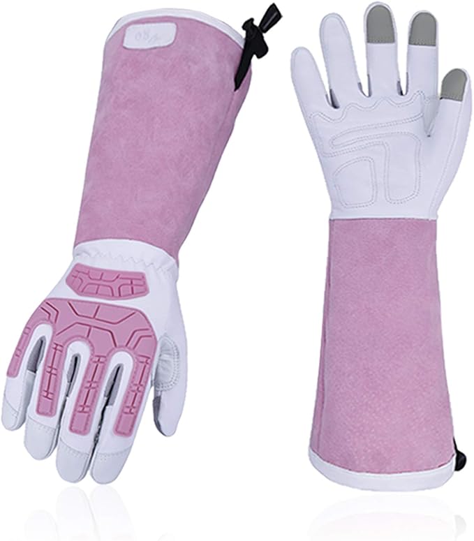 Vgo... 1-Pair Premium Geniune Goat Leather Extra-long Cuff Thornproof, Anti-abrasion, Anti-Impact Gardening Gloves (Size M, White, GA9659)