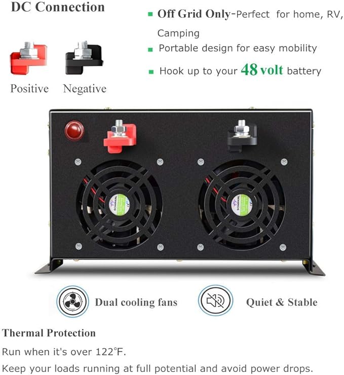 WZRELB 7000W 48V 110-120V Pure Sine Wave Power Inverter with 4 AC Outlets,Bipolar High-Frequency Inverter (RBH-700048)